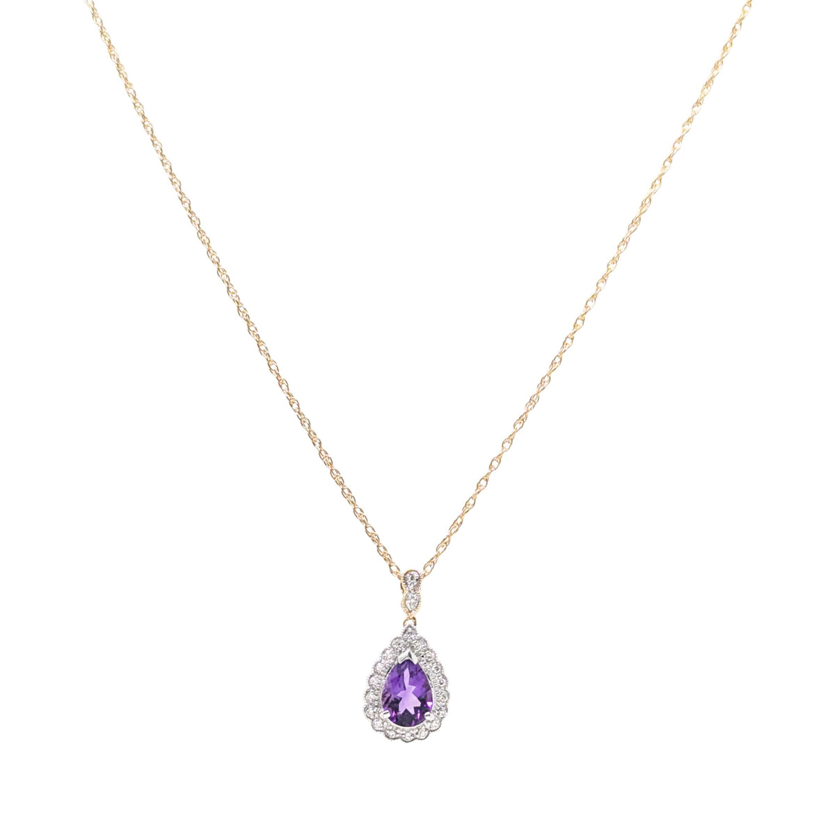 14K Two-Tone Gold 18” Purple Spinel & Diamond Pendant Necklace