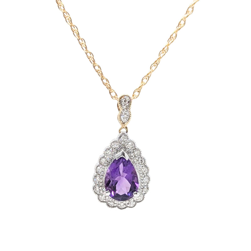14K Two-Tone Gold 18” Purple Spinel & Diamond Pendant Necklace