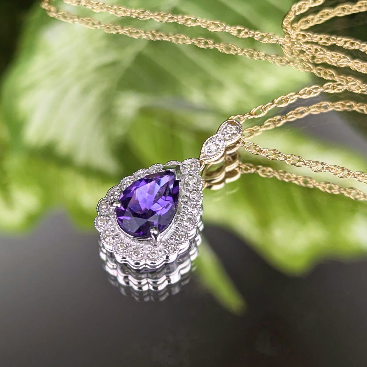 14K Two-Tone Gold 18” Purple Spinel & Diamond Pendant Necklace