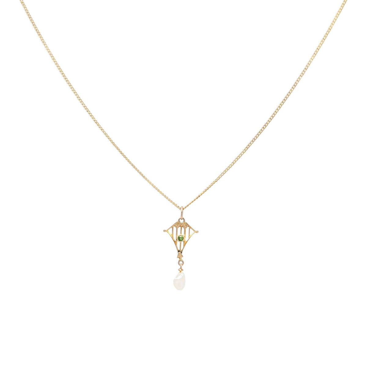 9K/14K Victorian Seed Pearl Pendant Necklace (15.5")