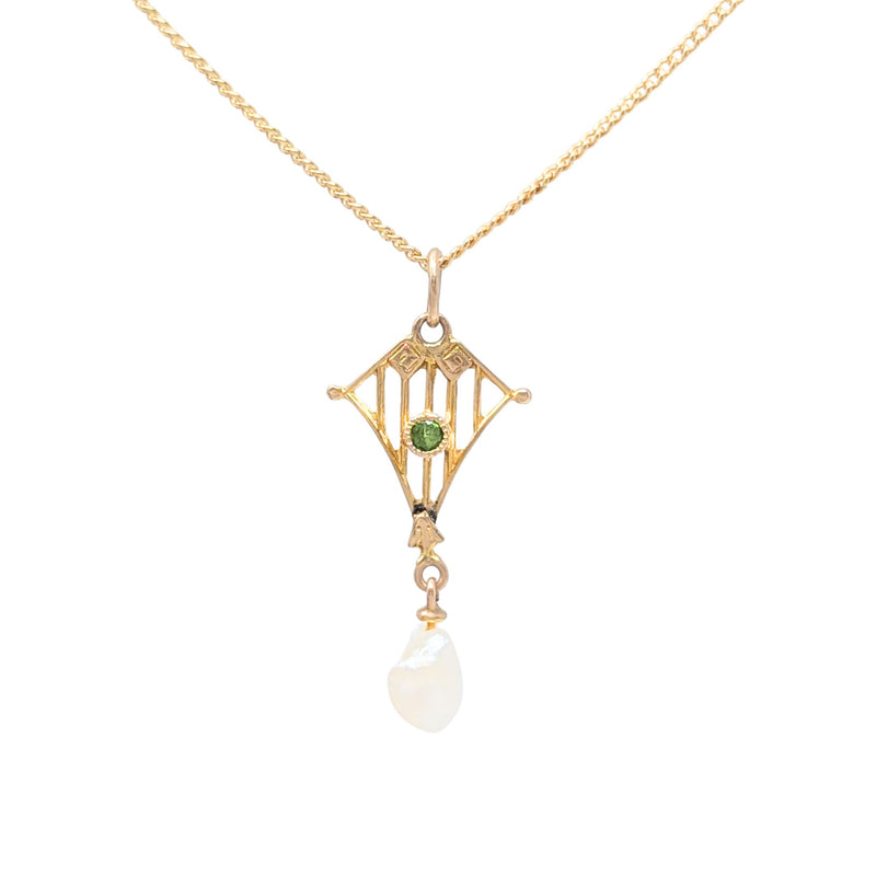 9K/14K Victorian Seed Pearl Pendant Necklace (15.5")