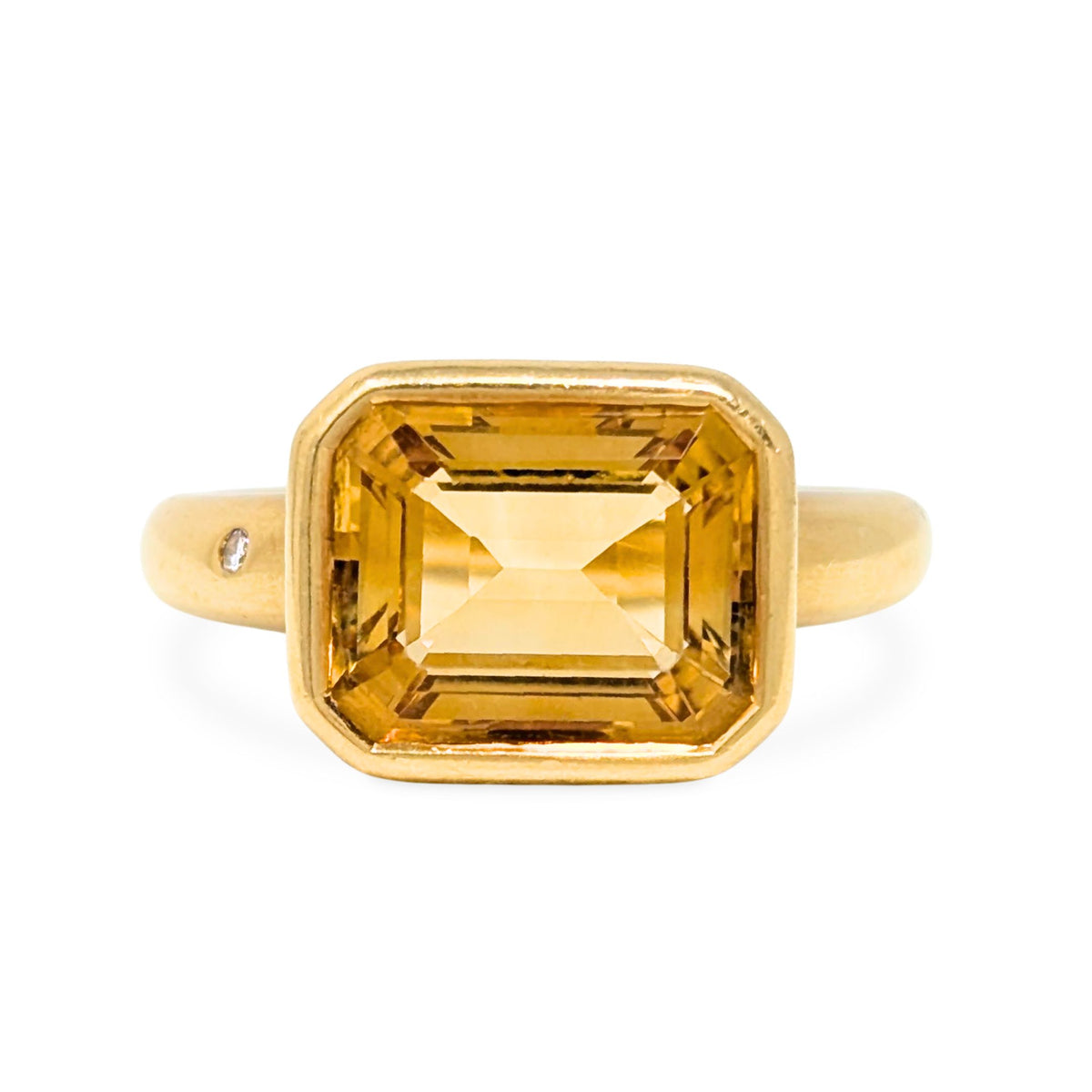 18K Gold Emerald Cut Yellow Spinel & Diamond Ring - Size 7.5