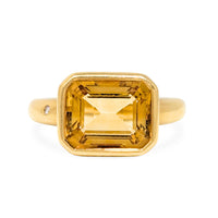 18K Gold Emerald Cut Yellow Spinel & Diamond Ring - Size 7.5