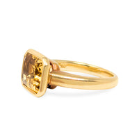 18K Gold Emerald Cut Yellow Spinel & Diamond Ring - Size 7.5