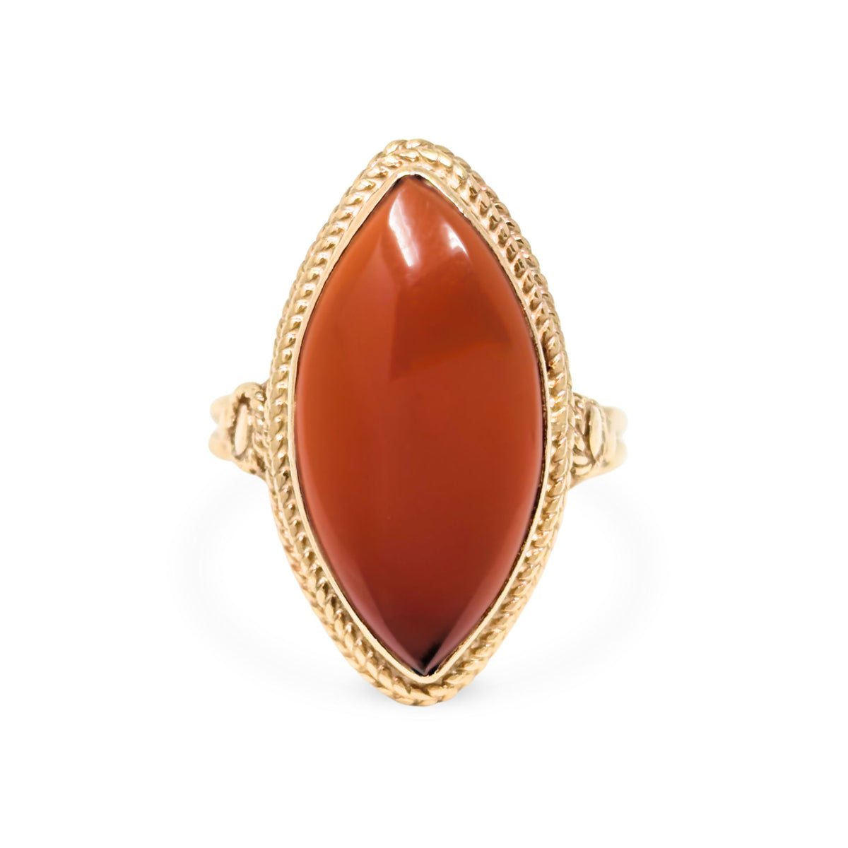 Vintage 13K Gold Red Carnelian Cabochon Ring - Size 5.25