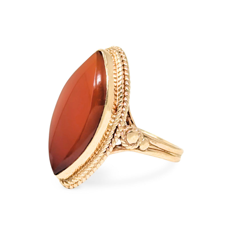 Vintage 13K Gold Red Carnelian Cabochon Ring - Size 5.25