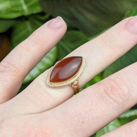Vintage 13K Gold Red Carnelian Cabochon Ring - Size 5.25