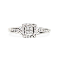 10K White Princess Cut Diamond Cluster Halo Ring - Size 7