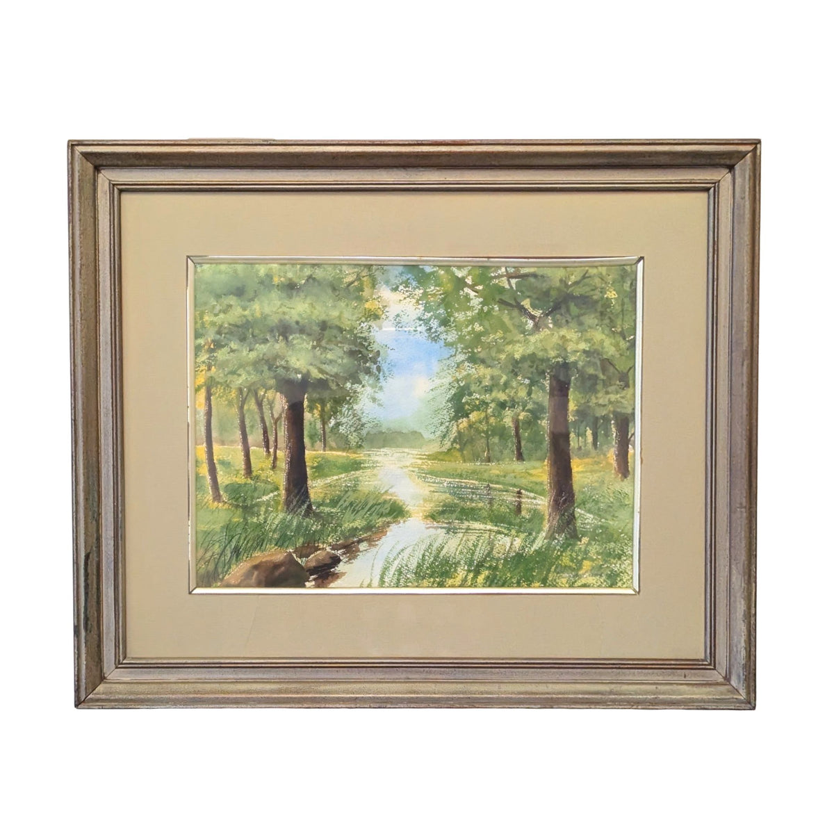 Summer Stream Landscape Watercolor on Paper by Joseph Baris, ca. 1970