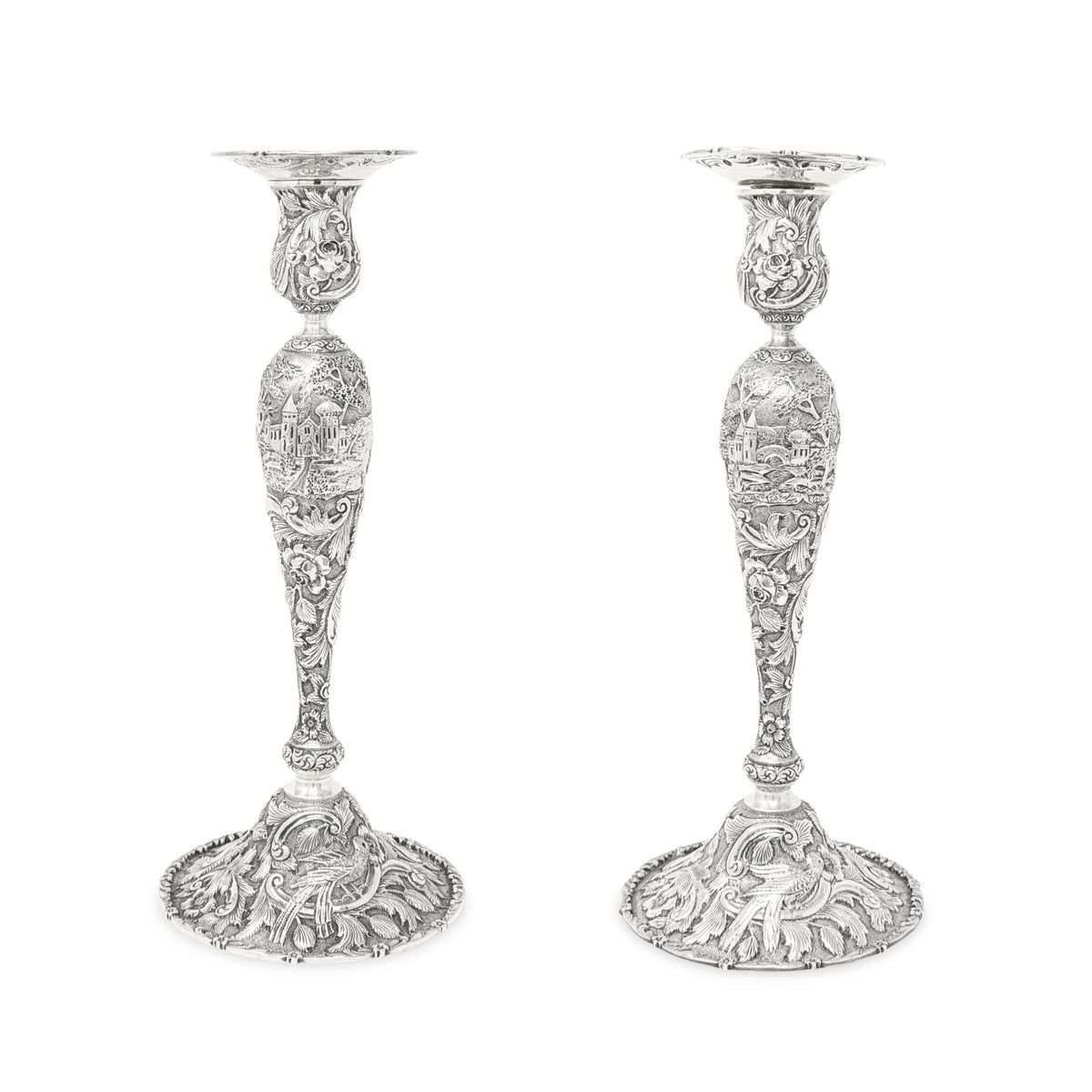 The Loring Andrews Co. "Landscape" Sterling Silver Candlesticks (Pair)