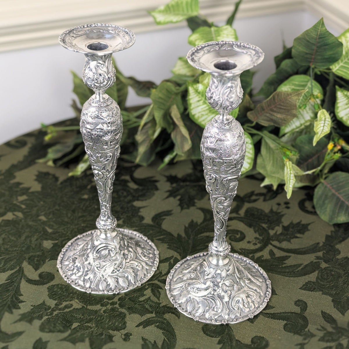 The Loring Andrews Co. "Landscape" Sterling Silver Candlesticks (Pair)