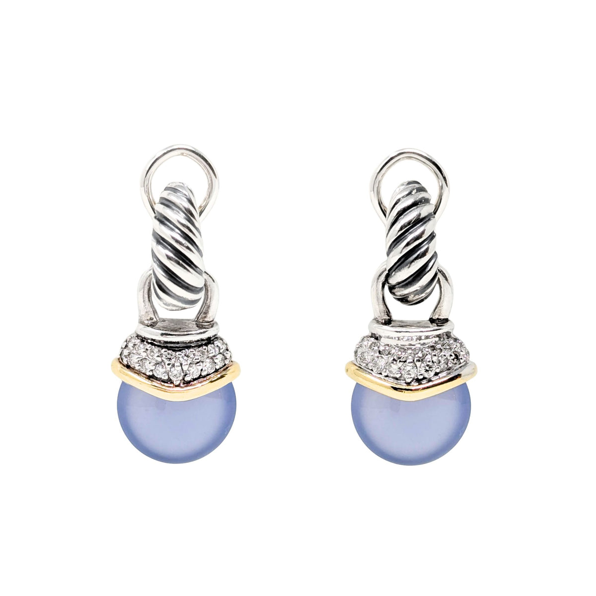 David Yurman 18K/.925 Albion Chalcedony Diamond Acorn Drop Earrings