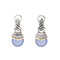 David Yurman 18K/.925 Albion Chalcedony Diamond Acorn Drop Earrings