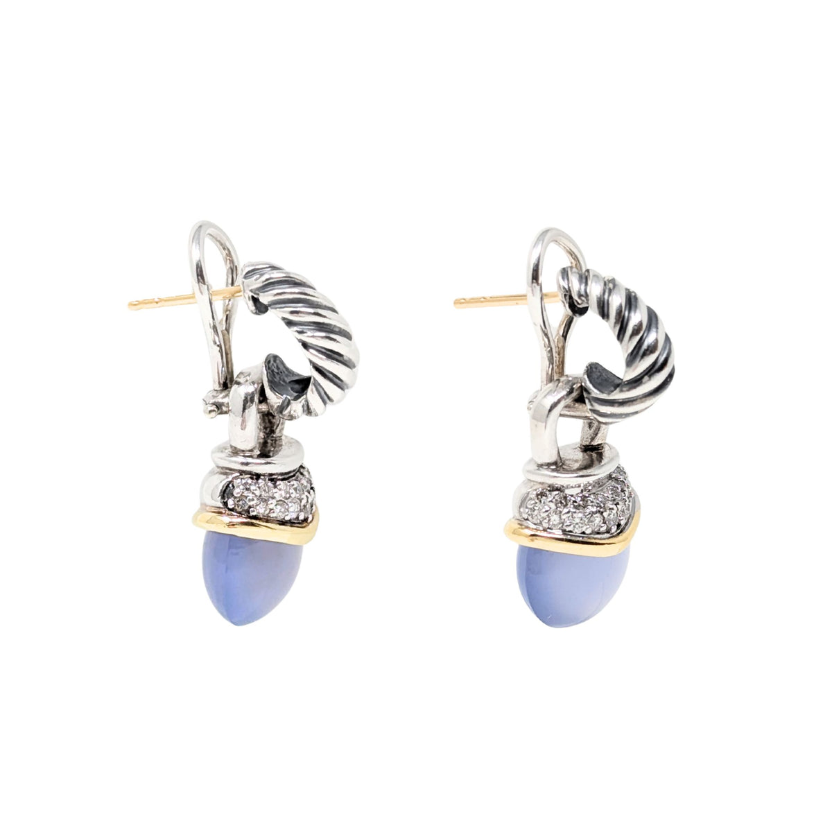 David Yurman 18K/.925 Albion Chalcedony Diamond Acorn Drop Earrings