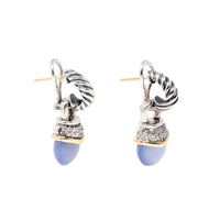 David Yurman 18K/.925 Albion Chalcedony Diamond Acorn Drop Earrings