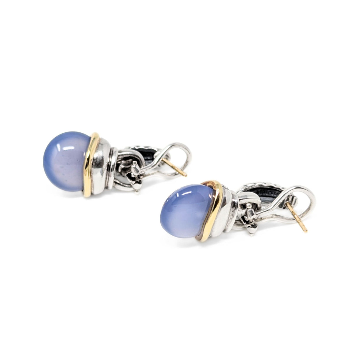 David Yurman 18K/.925 Albion Chalcedony Diamond Acorn Drop Earrings
