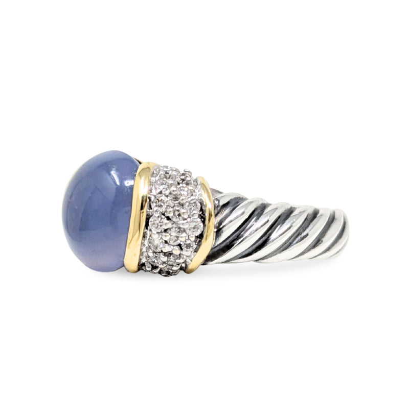 David Yurman 18K/.925 Albion Chalcedony Diamond Ring - Size 7
