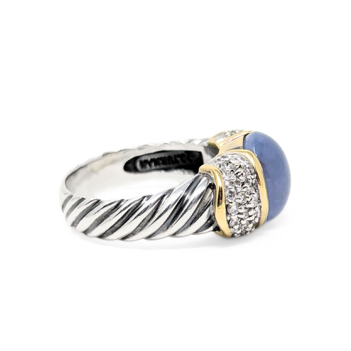 David Yurman 18K/.925 Albion Chalcedony Diamond Ring - Size 7