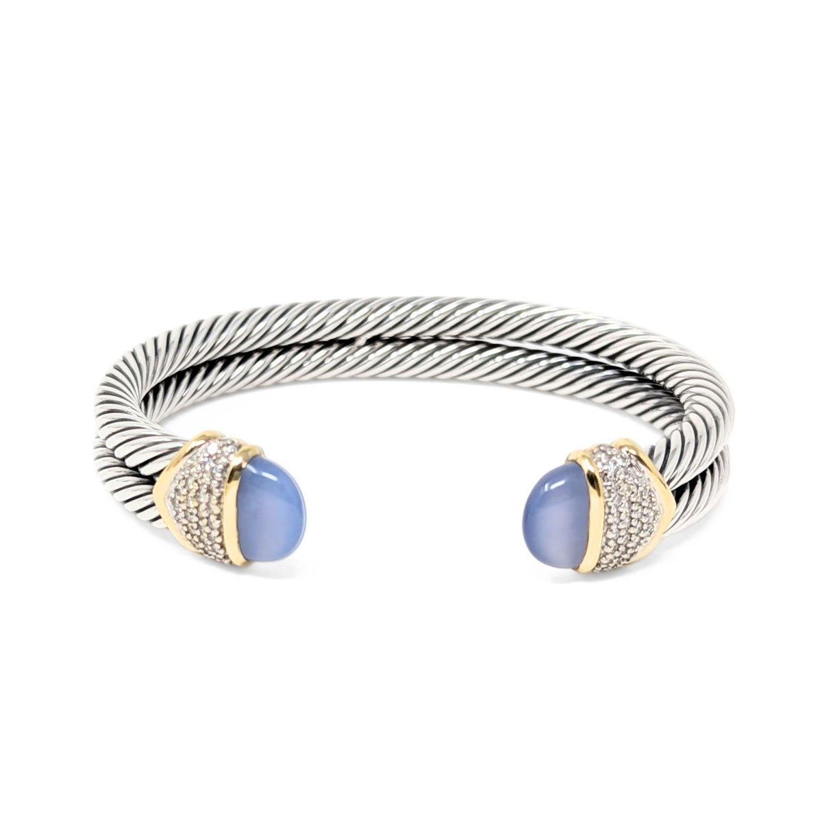 David Yurman 18K/.925 Albion Chalcedony & Diamond Double Cable Cuff
