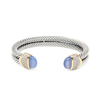 David Yurman 18K/.925 Albion Chalcedony & Diamond Double Cable Cuff