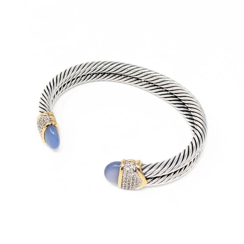 David Yurman 18K/.925 Albion Chalcedony & Diamond Double Cable Cuff