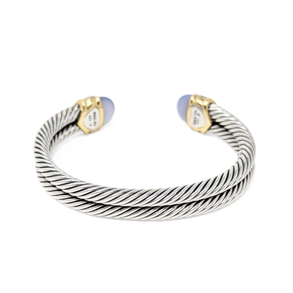 David Yurman 18K/.925 Albion Chalcedony & Diamond Double Cable Cuff
