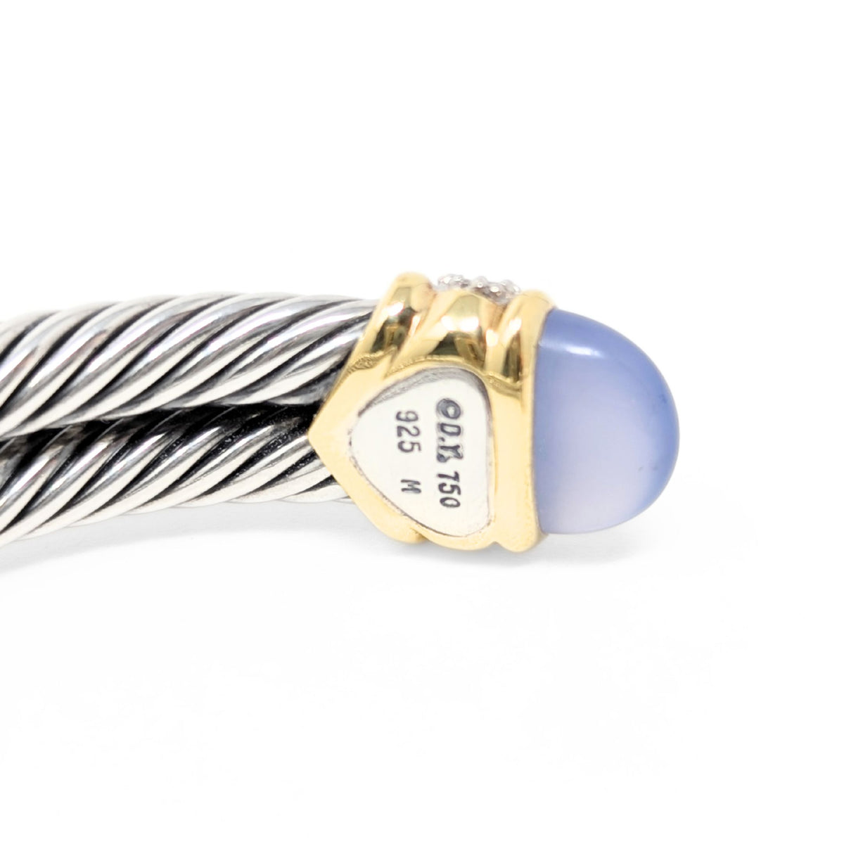 David Yurman 18K/.925 Albion Chalcedony & Diamond Double Cable Cuff