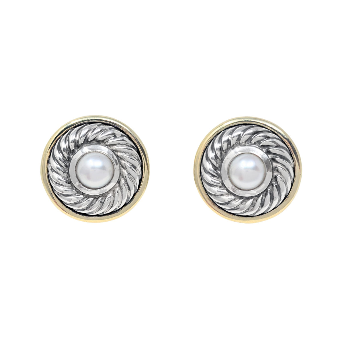David Yurman .925/14K Pearl Cable Button Earrings