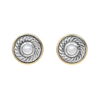 David Yurman .925/14K Pearl Cable Button Earrings