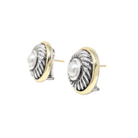 David Yurman .925/14K Pearl Cable Button Earrings