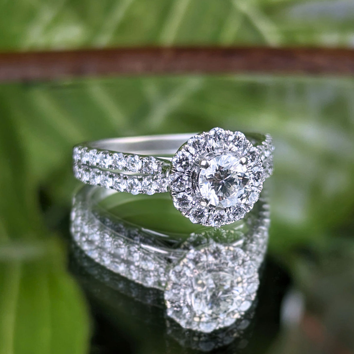 13K White Gold 1.46tcw Halo Diamond Engagement Ring - Size 7