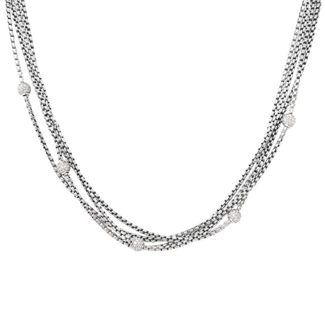 David Yurman 18K/.925 Pavé Diamond Ball 4-Strand 17” Necklace