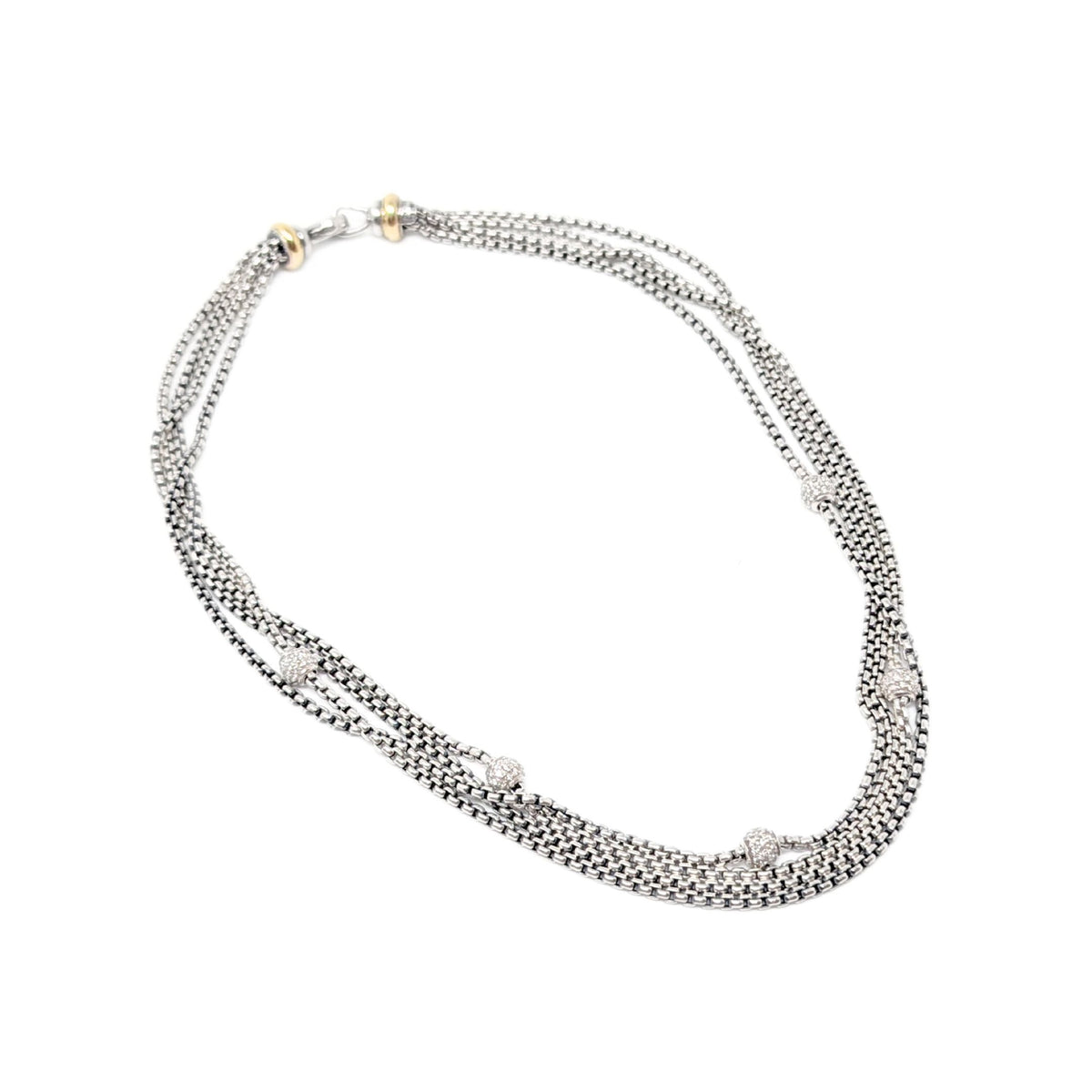 David Yurman 18K/.925 Pavé Diamond Ball 4-Strand 17” Necklace