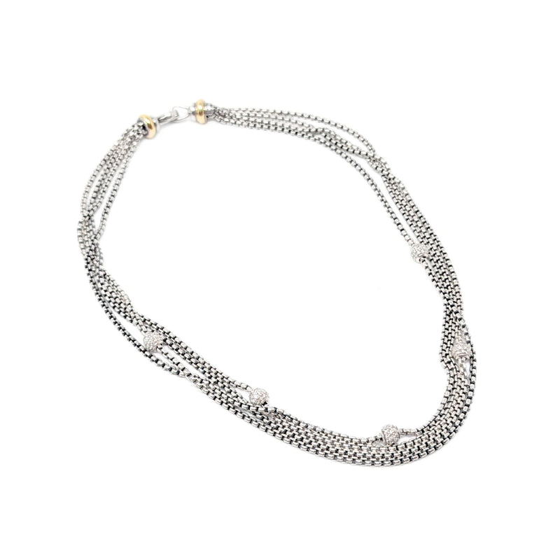 David Yurman 18K/.925 Pavé Diamond Ball 4-Strand 17” Necklace