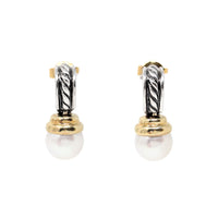 David Yurman 14K/.925 Hampton Pearl Cable Drop Earrings