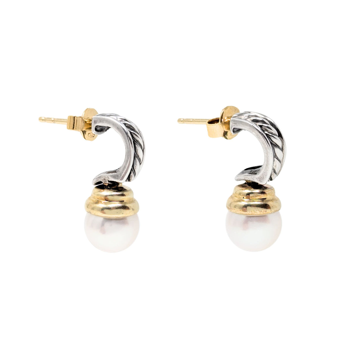 David Yurman 14K/.925 Hampton Pearl Cable Drop Earrings
