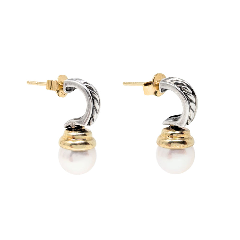 David Yurman 14K/.925 Hampton Pearl Cable Drop Earrings