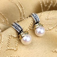 David Yurman 14K/.925 Hampton Pearl Cable Drop Earrings