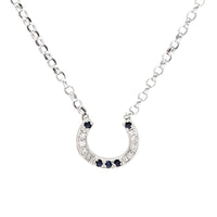 Italian 13K/14K White Gold Diamond & Blue Sapphire 19” Horseshoe Necklace