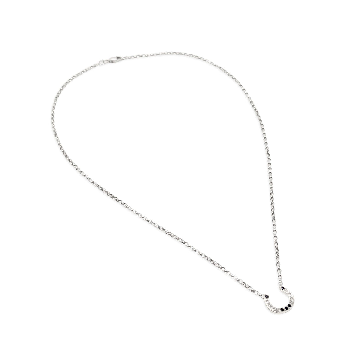 Italian 13K/14K White Gold Diamond & Blue Sapphire 19” Horseshoe Necklace