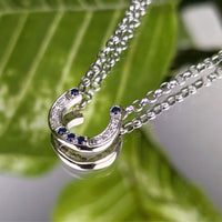 Italian 13K/14K White Gold Diamond & Blue Sapphire 19” Horseshoe Necklace
