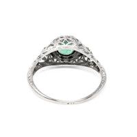Antique 17K White Gold, Emerald, & Diamond Filigree Ring - Size 6.75