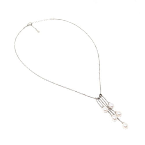 Lucas Lameth Sterling Silver & Pearl 18"-20" Lariat/Drop Necklace