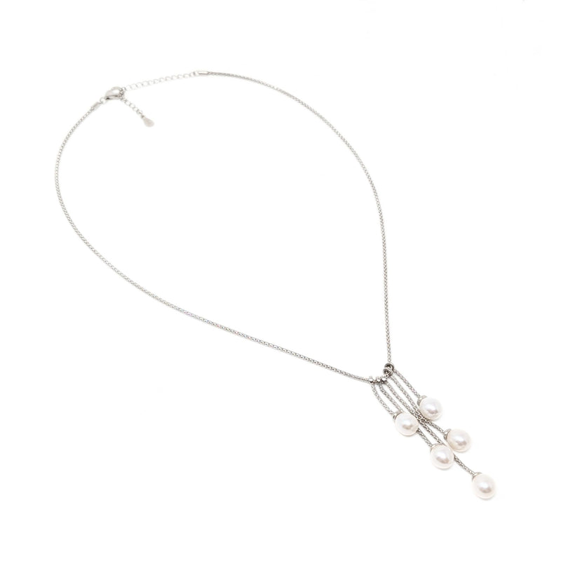 Lucas Lameth Sterling Silver & Pearl 18"-20" Lariat/Drop Necklace