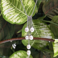 Lucas Lameth Sterling Silver & Pearl 18"-20" Lariat/Drop Necklace