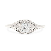 Antique 13K White Gold Old European Cut Diamond Solitaire Filigree Ring - Size 7