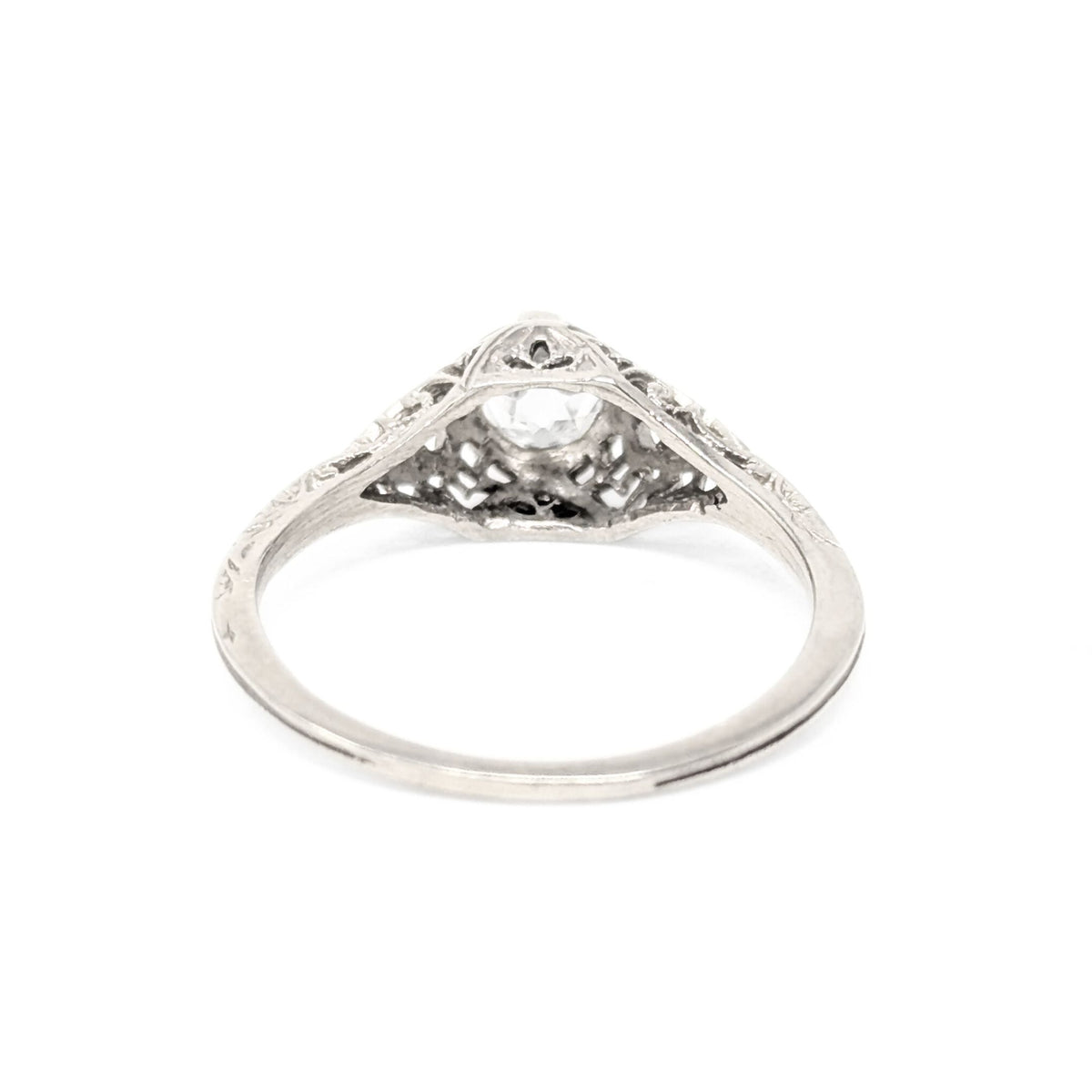 Antique 13K White Gold Old European Cut Diamond Solitaire Filigree Ring - Size 7