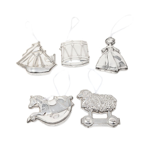 Kirk Stieff for Colonial Williamsburg (5) Silverplate Christmas Ornaments