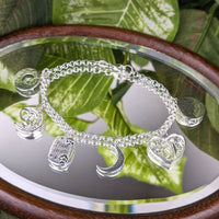 Sterling Silver 7.5" Moon & Stars Love Charm Bracelet