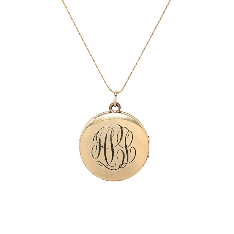 Binder/Bliss Bros Antique Gold Filled Monogrammed Photo Locket Necklace